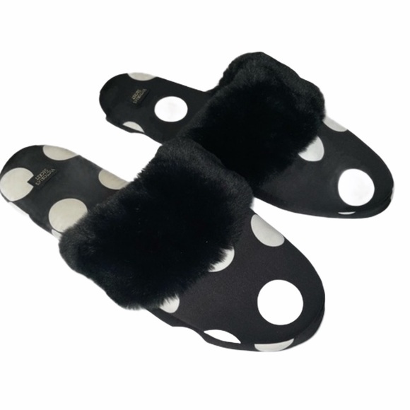 NWOT Victoria’s Secret Black White Dot Slipper L - Picture 1 of 9